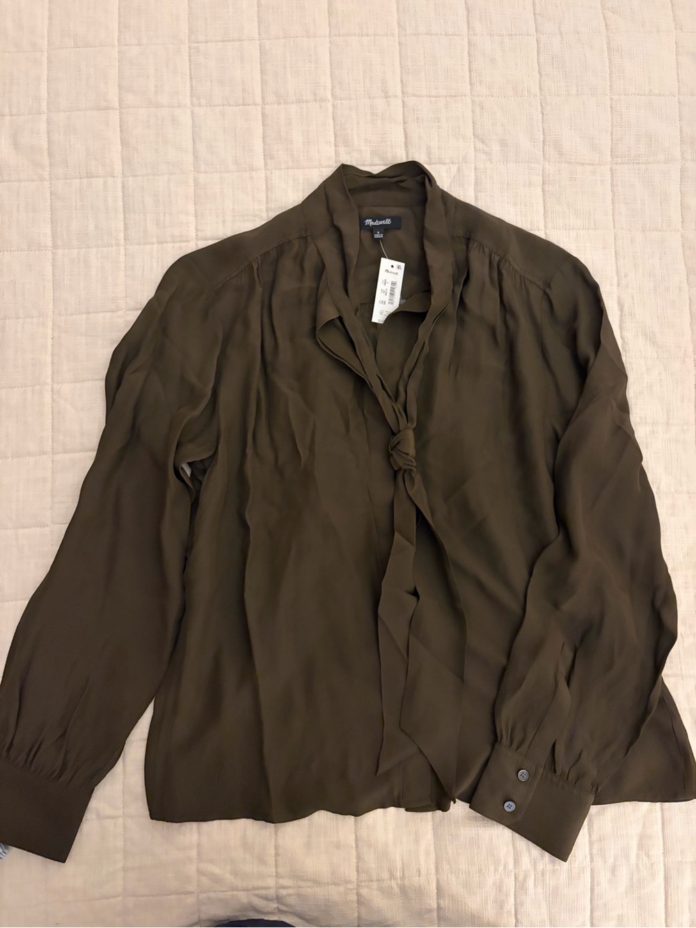 NWT Madewell brown tie neck Button-Up Shirt size S - Picture 2 of 5